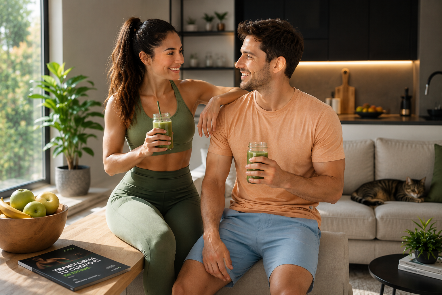 Pareja disfrutando un estilo de vida saludable y equilibrado en casa